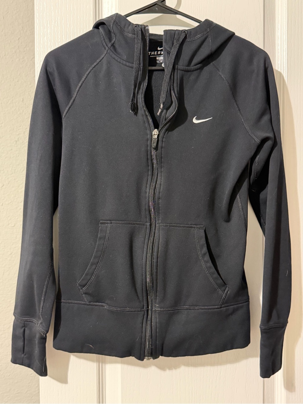 Nike Black Full-Zip Hooded Jacket with White Swoosh